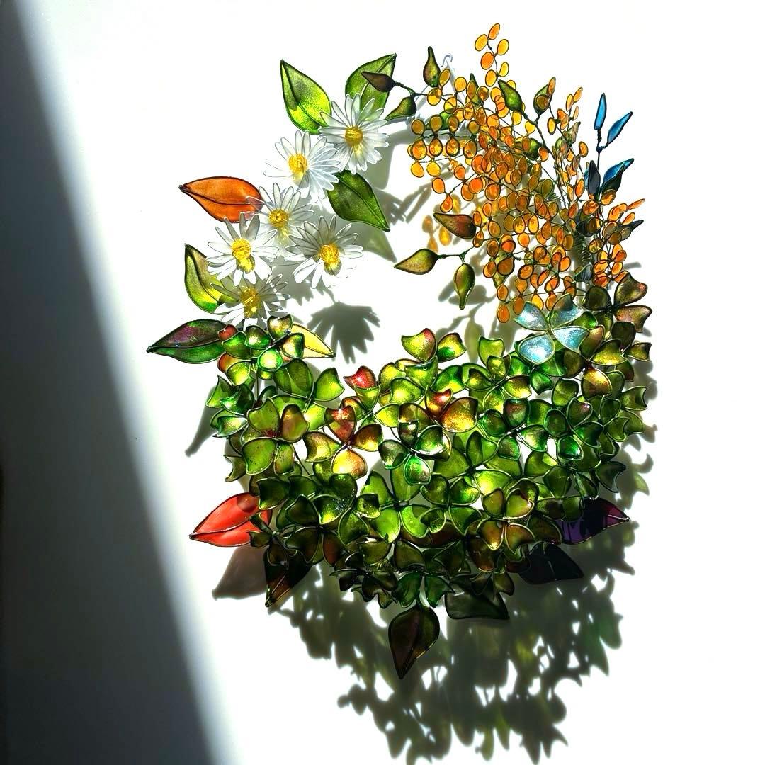 大きな　春いっぱいリース　ワイヤークラフト　ディップアート　壁飾り　アート