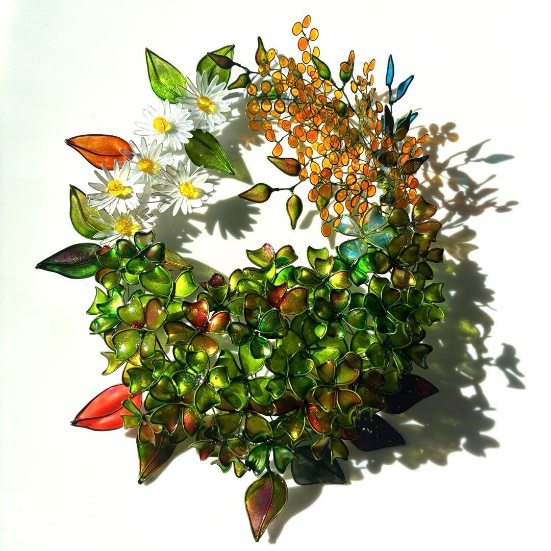 大きな　春いっぱいリース　ワイヤークラフト　ディップアート　壁飾り　アート