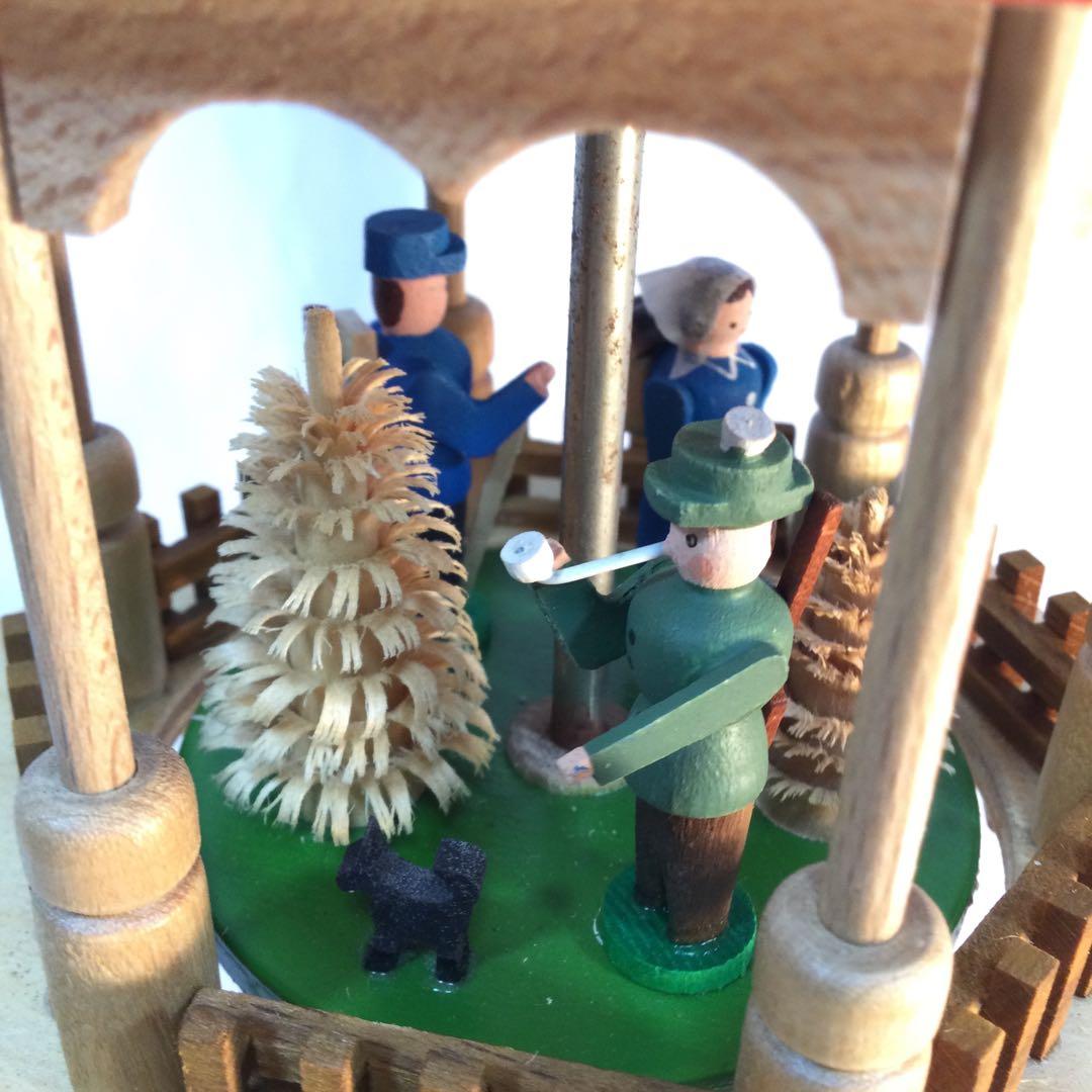 クリスマス　飾り　蝋燭3本　3段　回転　木製　ヴィンテージ　（2088）