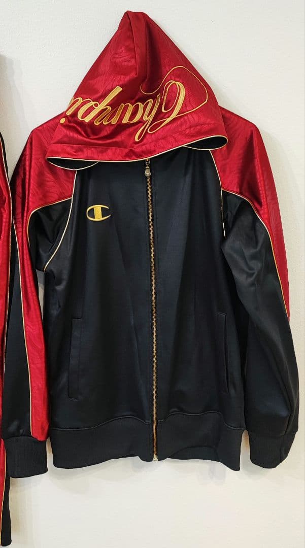 A1【美品】希少魔裟斗モデル　チャンピオン　ジャージ　上下　刺繍　黒　L　フード