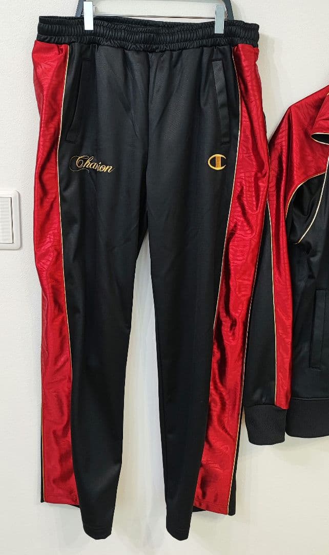 A1【美品】希少魔裟斗モデル　チャンピオン　ジャージ　上下　刺繍　黒　L　フード