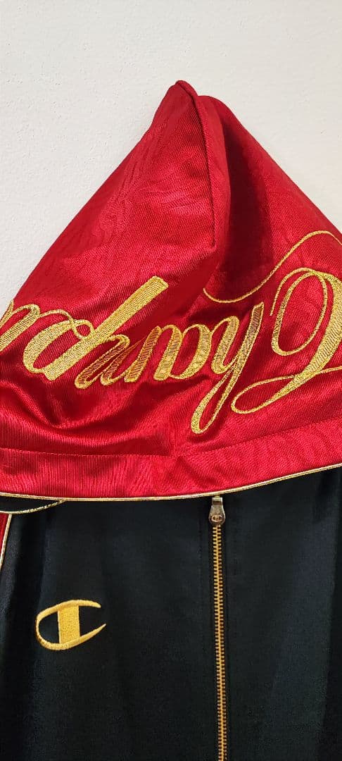 A1【美品】希少魔裟斗モデル　チャンピオン　ジャージ　上下　刺繍　黒　L　フード