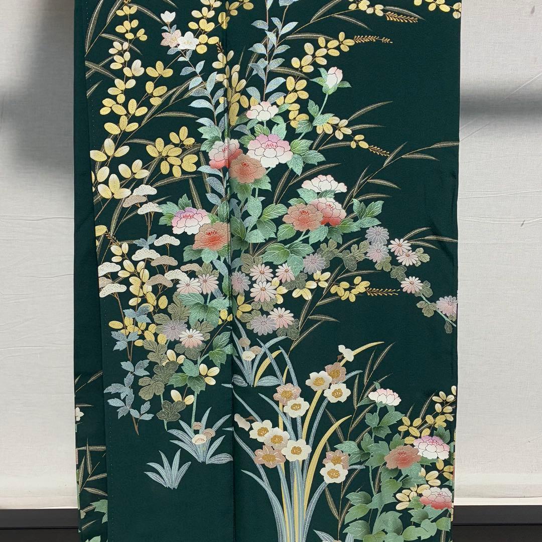 D304 訪問着 花模様 箔 正絹 着物 袷 しつけ糸付き未使用極美品 - メルカリ