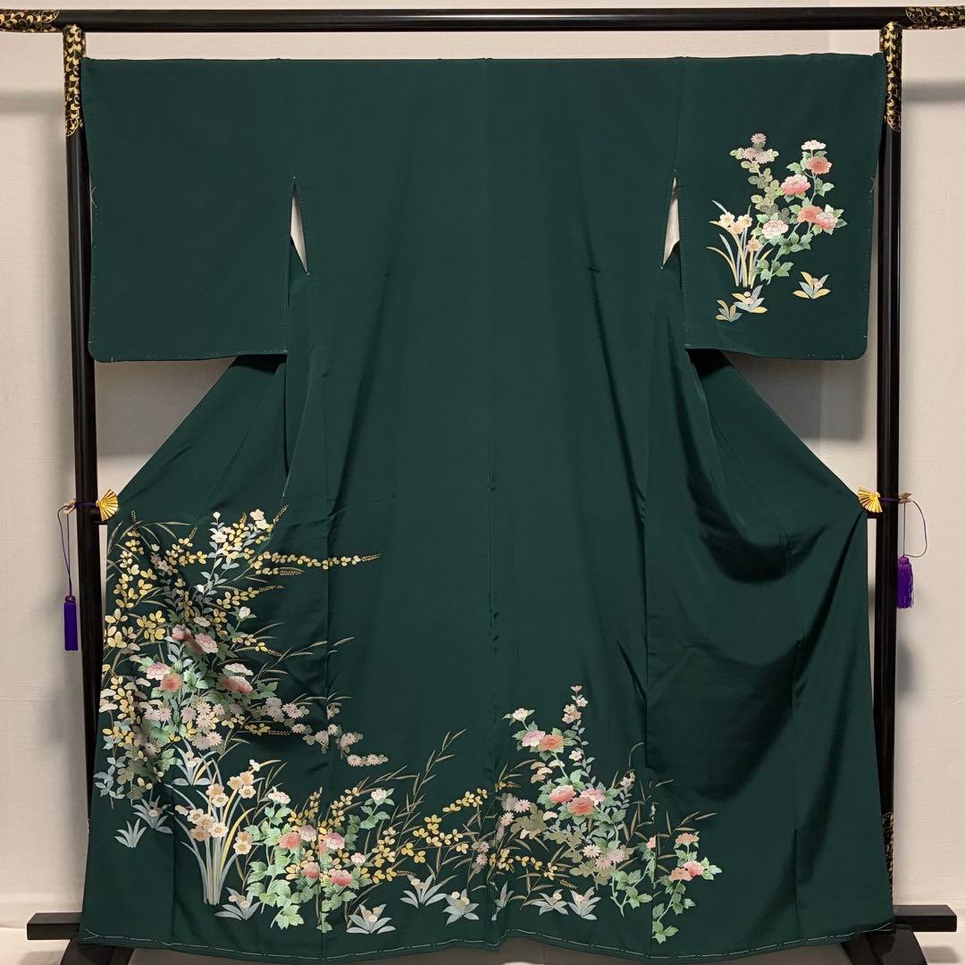 D304 訪問着 花模様 箔 正絹 着物 袷 しつけ糸付き未使用極美品 - メルカリ