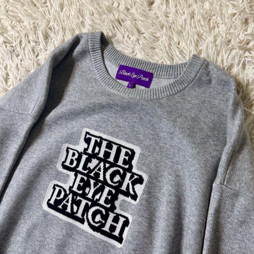 【完売モデル 美品】ブラックアイパッチ ロゴ ジャガードニット Lサイズ