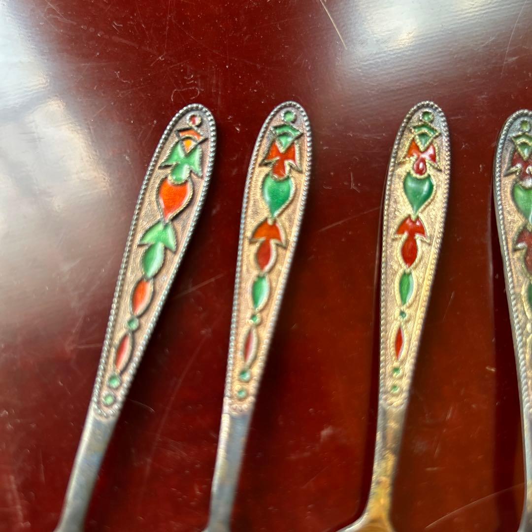 新品◆ヴィンテージ　ロシア　シルバーエナメルスプーン6本￼セット