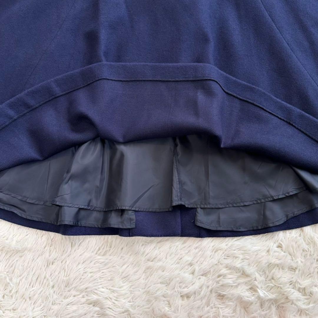 美品 ふりふ ポンチョコート ツバメ刺繍 鳥 着物ケープ ウール混 紺 マント