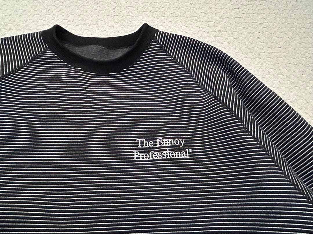 美品 ENNOY BORDER CREW NECK SWEAT BLACK XL