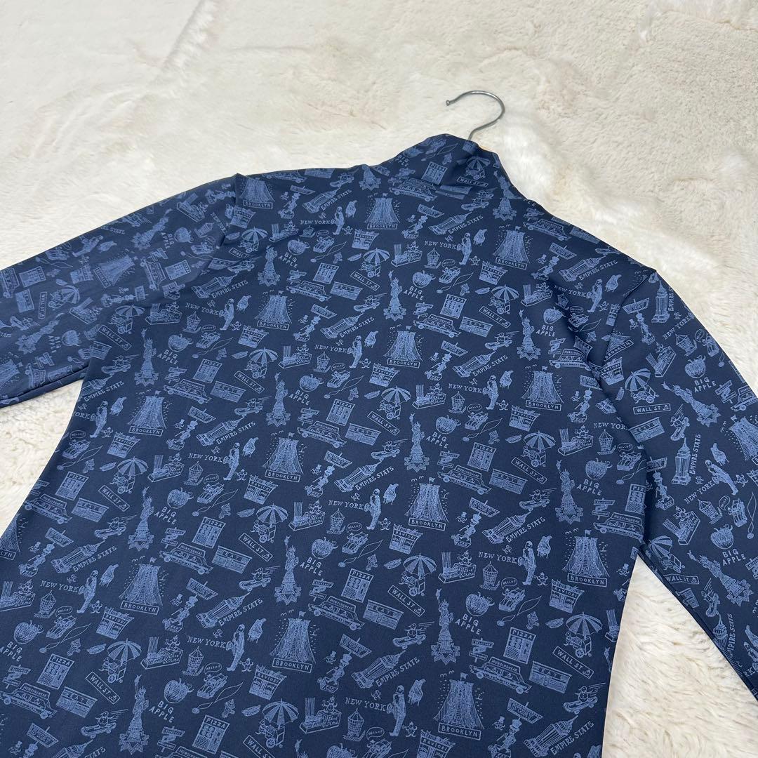 ✨美品✨マンシングウェア 西脇光重コラボ 防風 NY総柄 ハイネックシャツ 紺