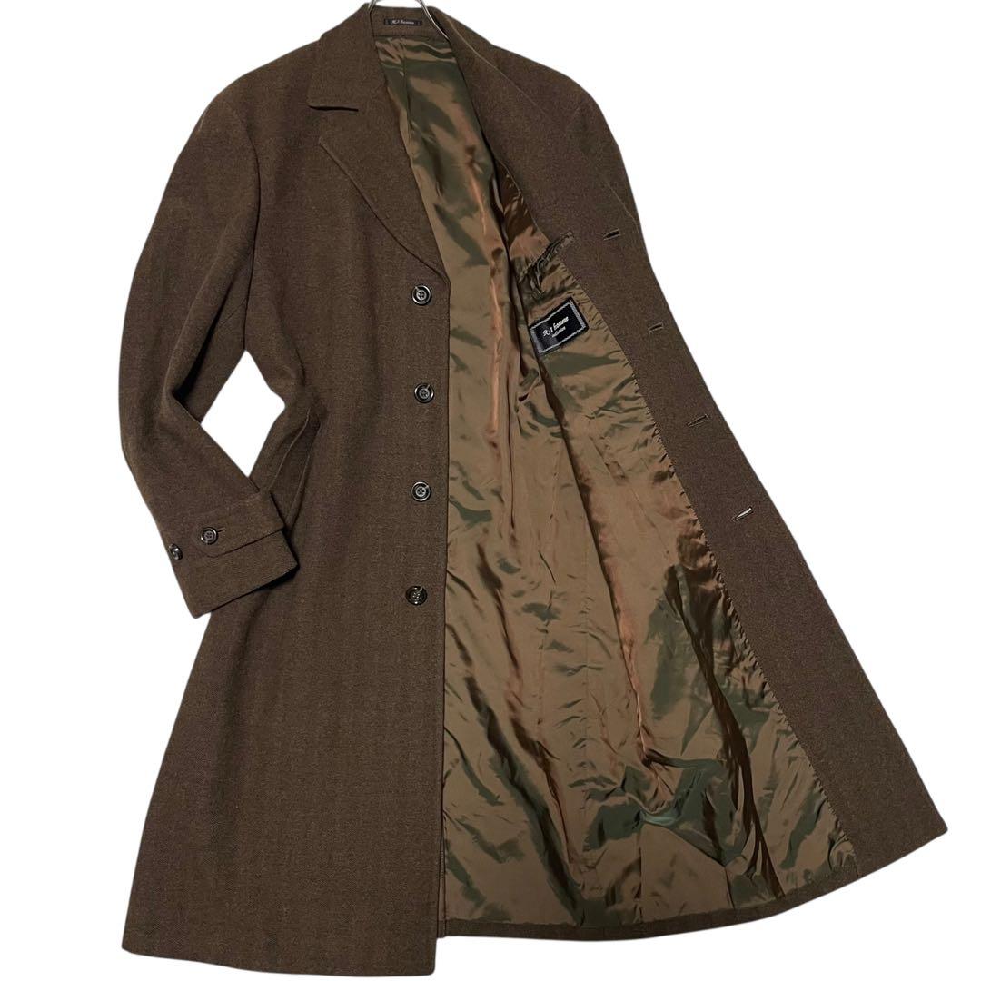 大きいサイズ【vintage】ウール100% マキシ丈チェスターコート 茶 XL