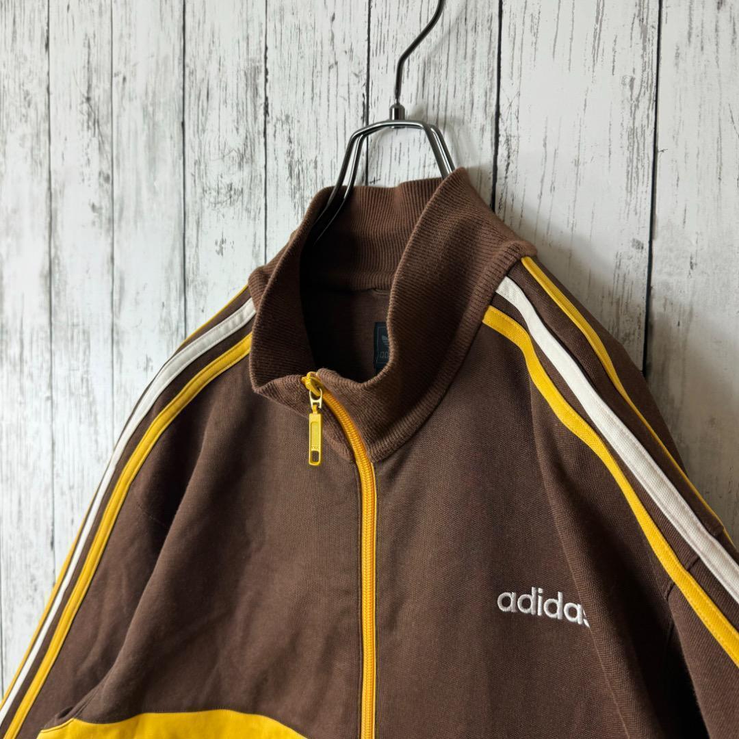 【希少】アディダス ジャージ 3XL 茶色 ブラウン イエロー 黄色 ミニロゴ