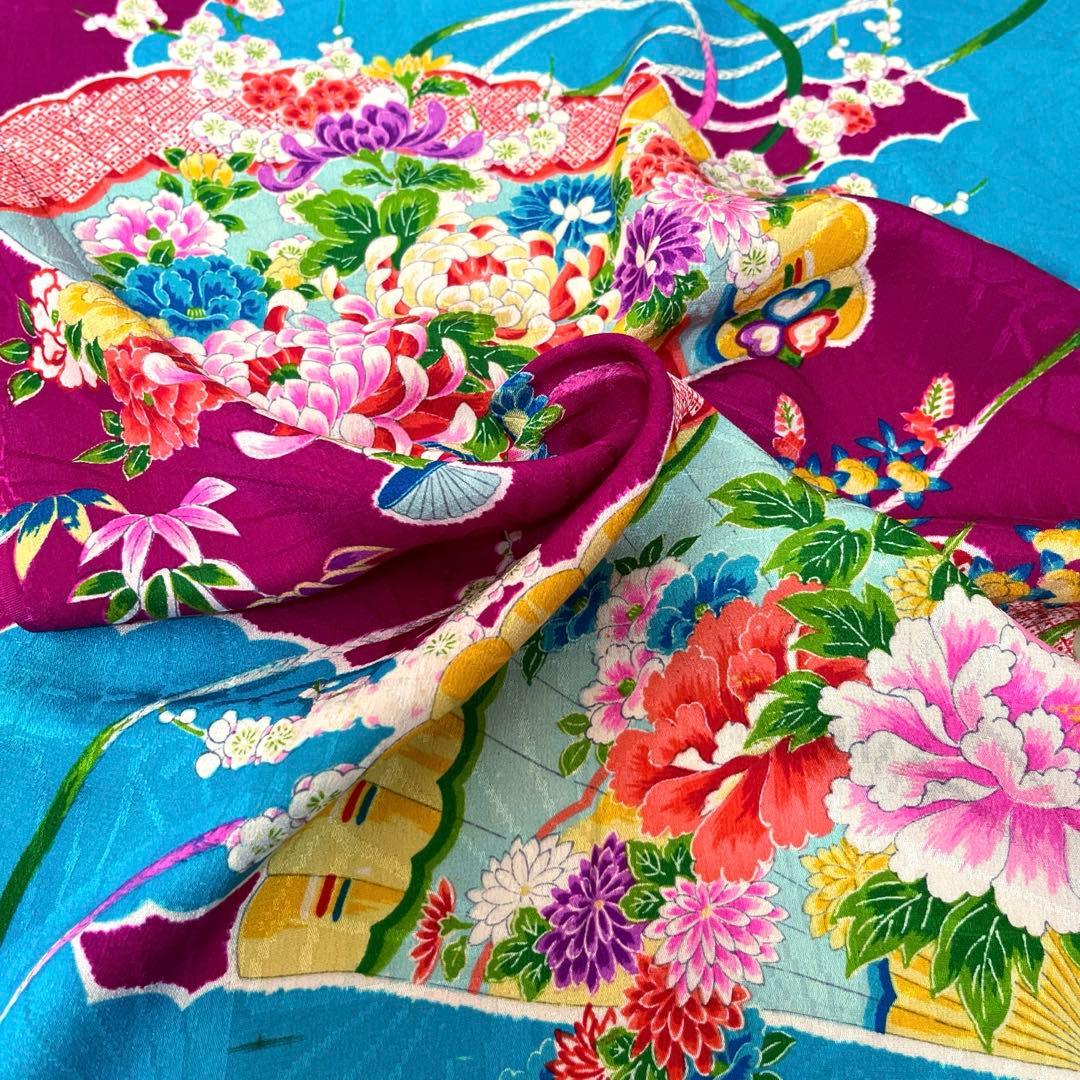 レア柄 三色 薬玉 ！錦紗縮緬アンティーク子供着物