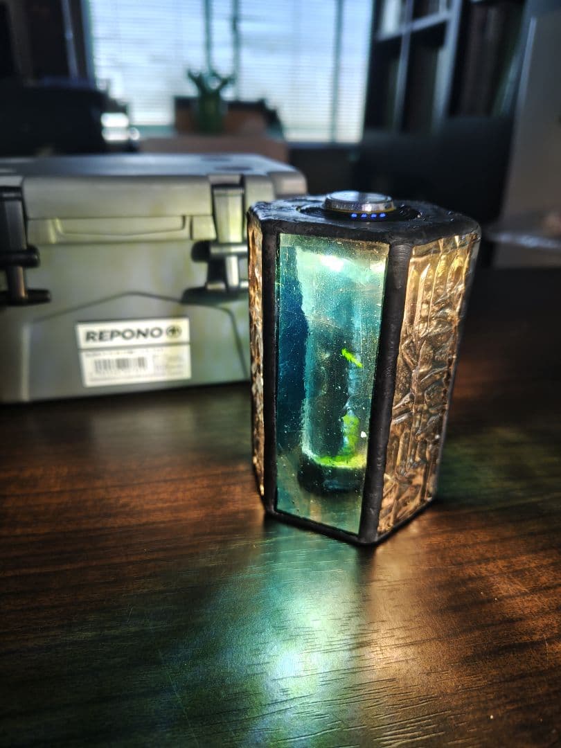 青とクリアガラスのランタンシェード　ゴールゼロシェード