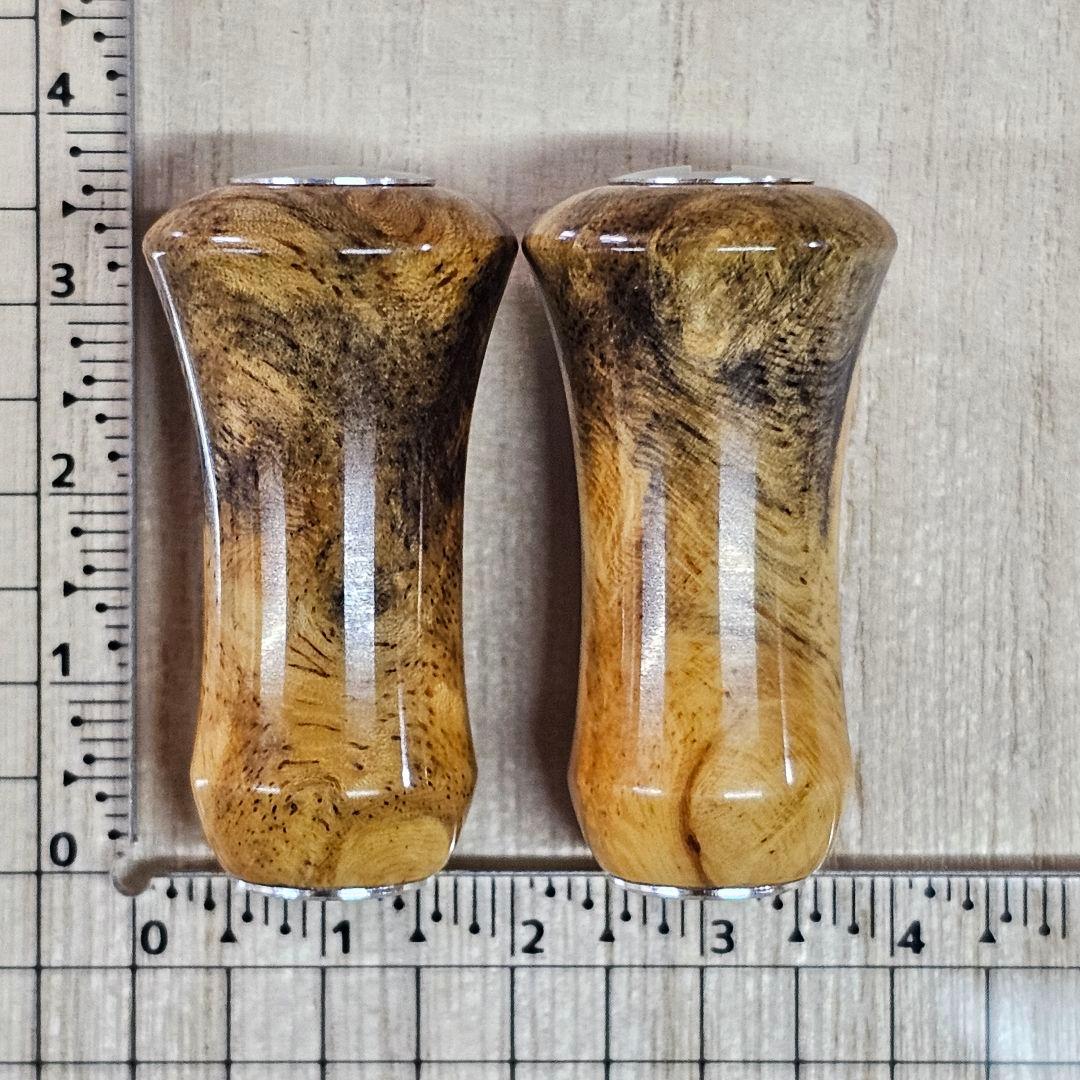 「花梨瘤(青白)カシューうるし仕上げ」手作りウッドハンドルノブ／シマノAダイワS