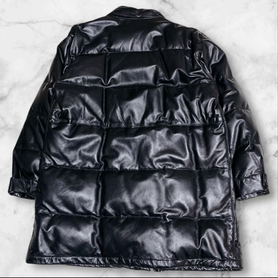 バーバリー　ロンドン　ダウンジャケット　ラムレザー　ノバチェック　ブラック　L