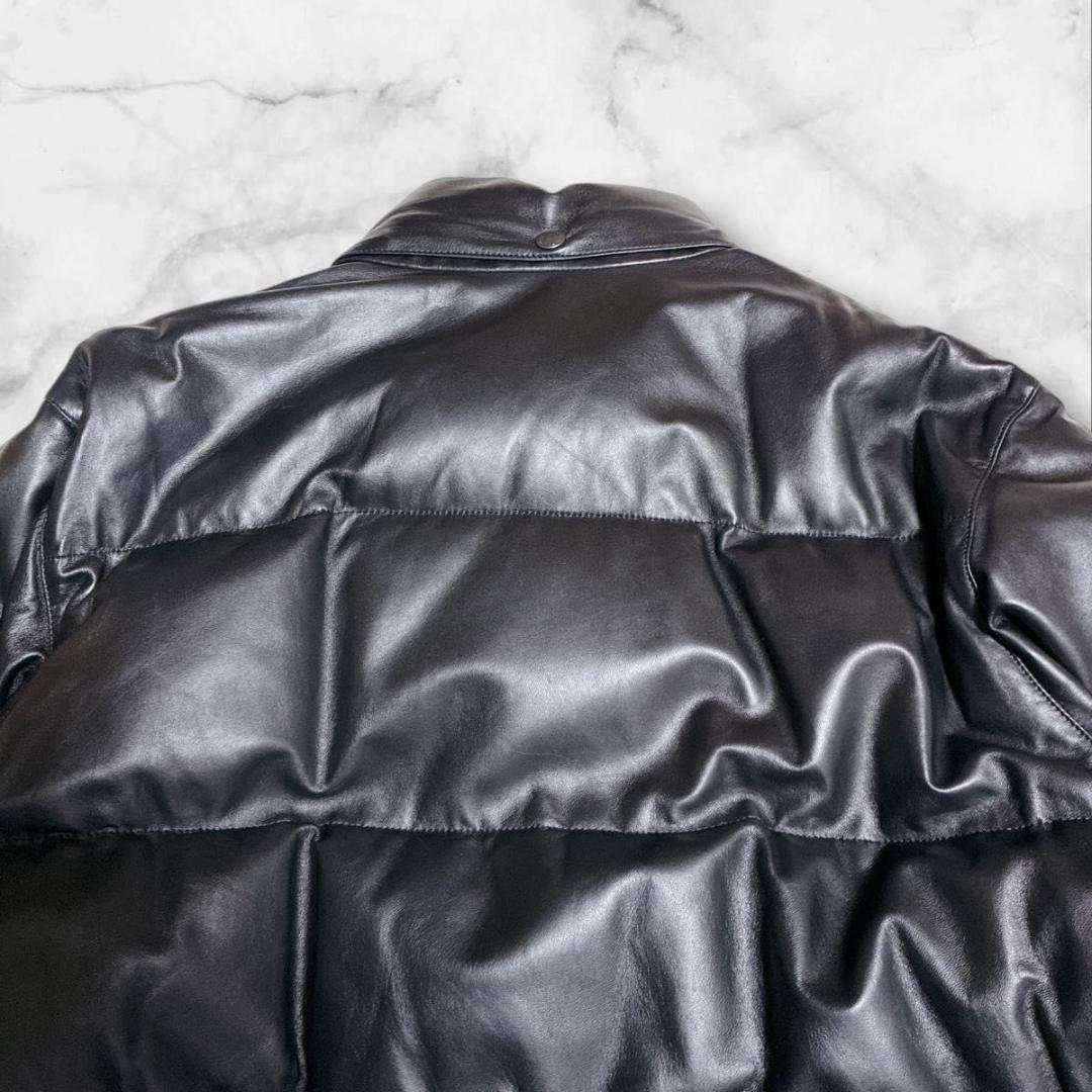 バーバリー　ロンドン　ダウンジャケット　ラムレザー　ノバチェック　ブラック　L