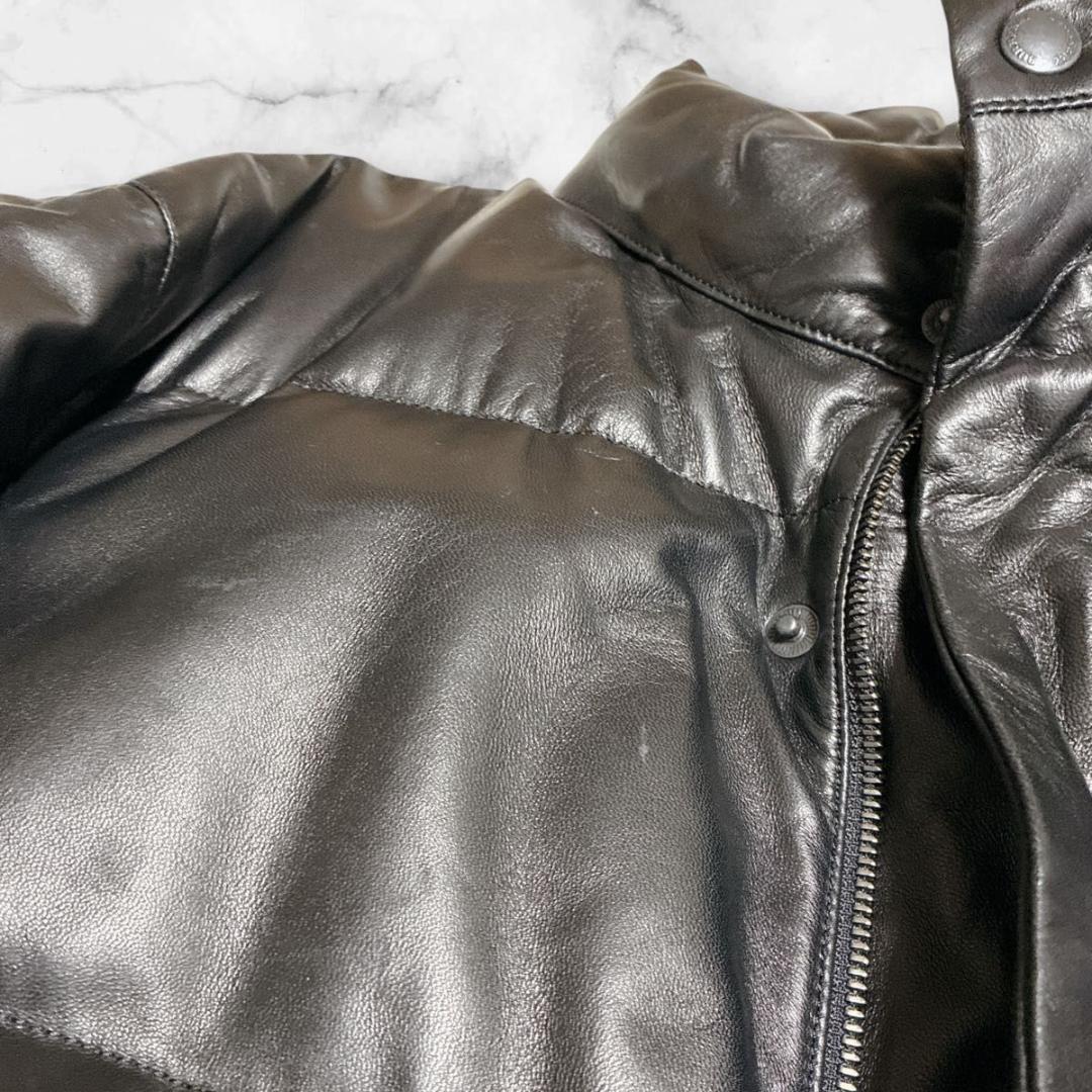 バーバリー　ロンドン　ダウンジャケット　ラムレザー　ノバチェック　ブラック　L