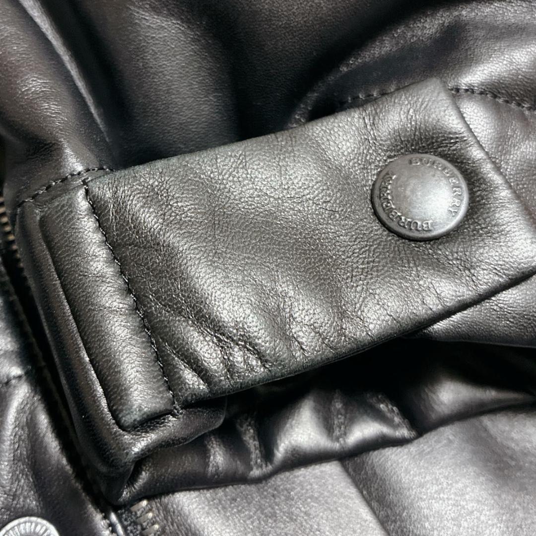 バーバリー　ロンドン　ダウンジャケット　ラムレザー　ノバチェック　ブラック　L