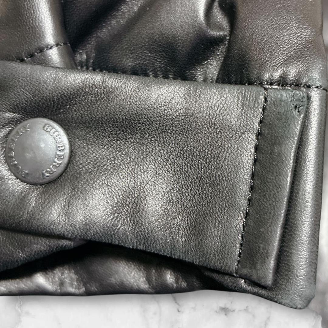 バーバリー　ロンドン　ダウンジャケット　ラムレザー　ノバチェック　ブラック　L