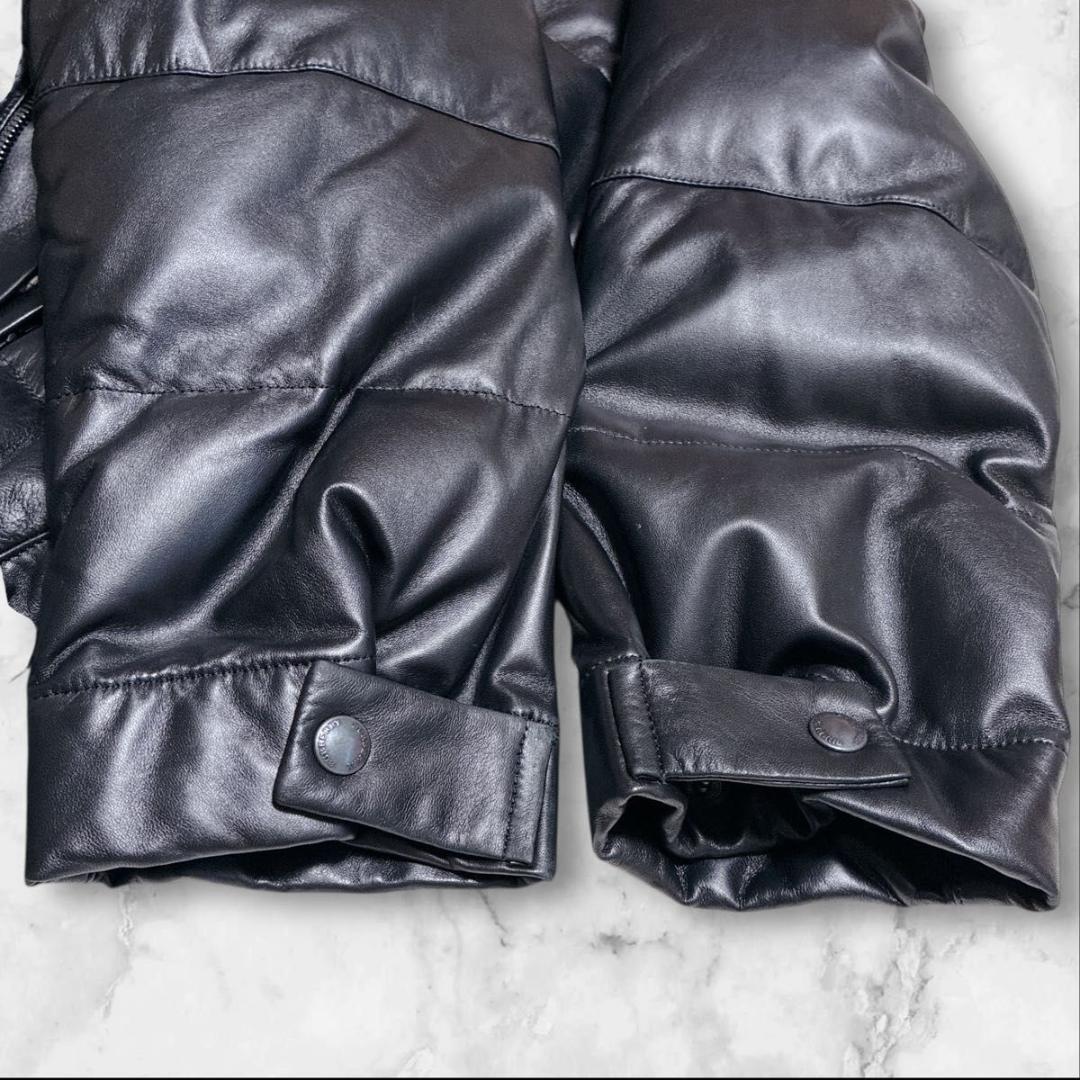 バーバリー　ロンドン　ダウンジャケット　ラムレザー　ノバチェック　ブラック　L