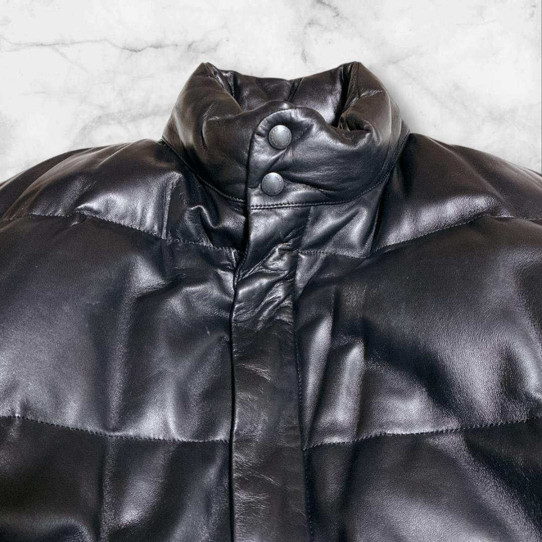 バーバリー　ロンドン　ダウンジャケット　ラムレザー　ノバチェック　ブラック　L