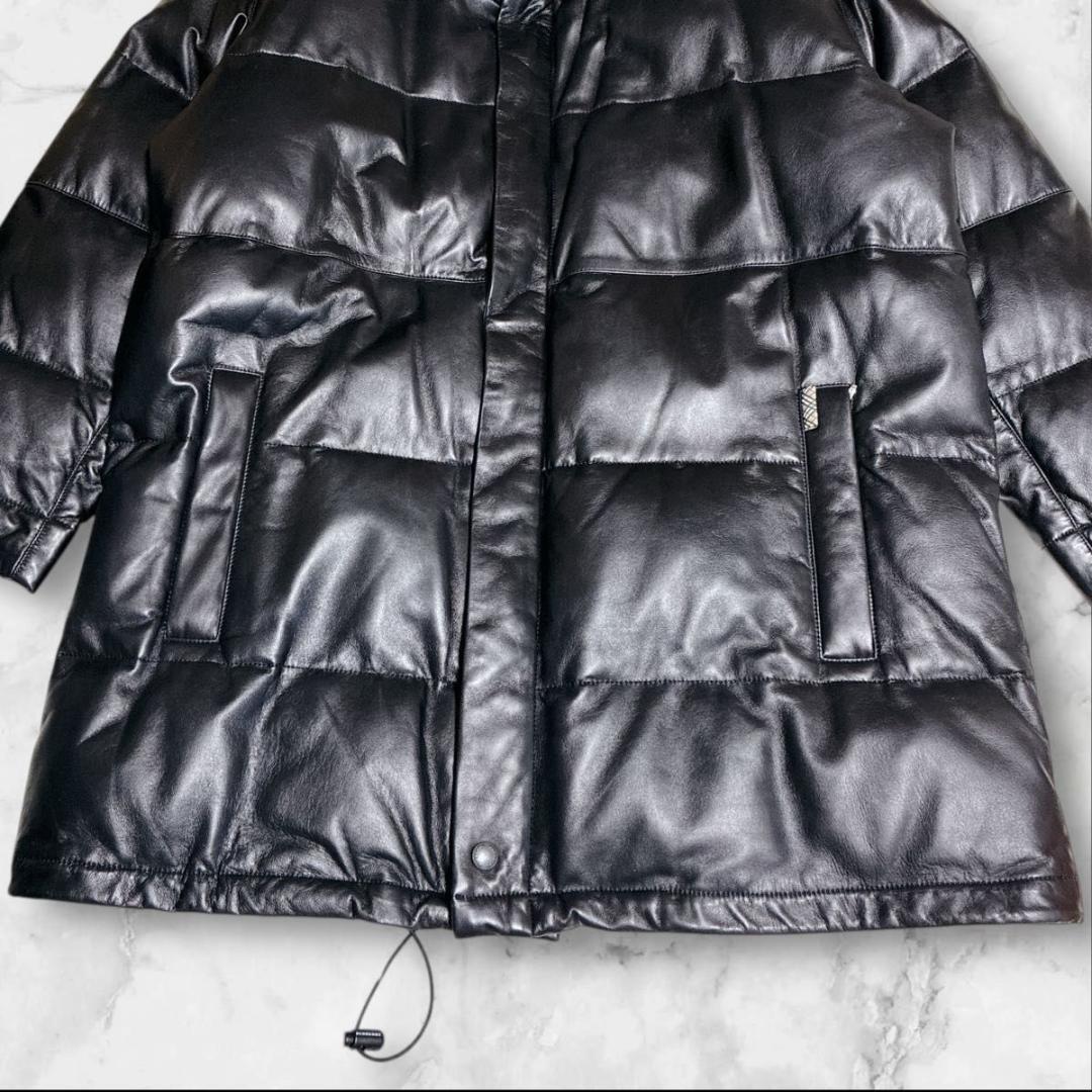 バーバリー　ロンドン　ダウンジャケット　ラムレザー　ノバチェック　ブラック　L