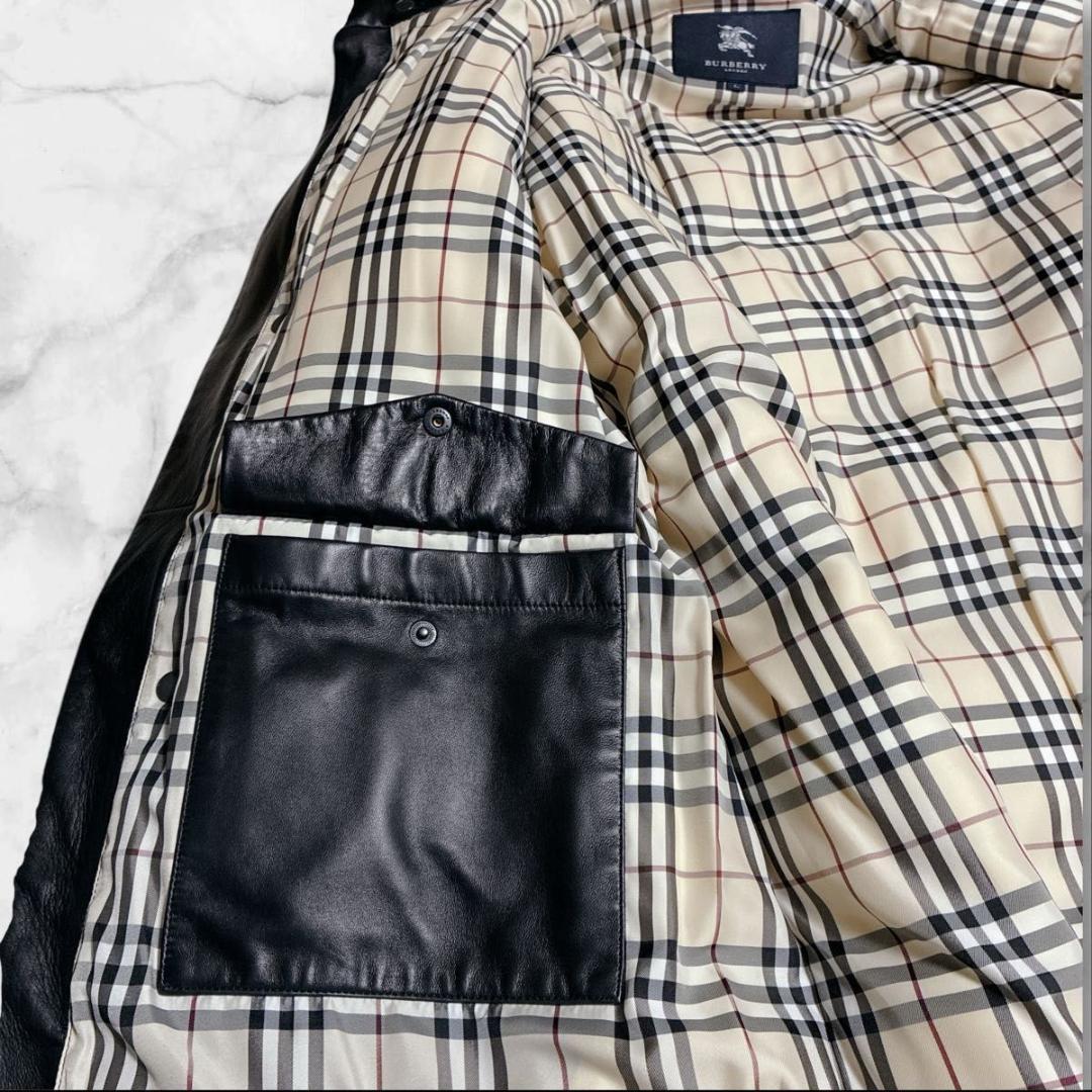 バーバリー　ロンドン　ダウンジャケット　ラムレザー　ノバチェック　ブラック　L