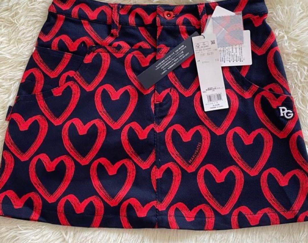 新品　パーリーゲイツ　ルアンチンカルゼ落書きハート柄スカート　サイズ0