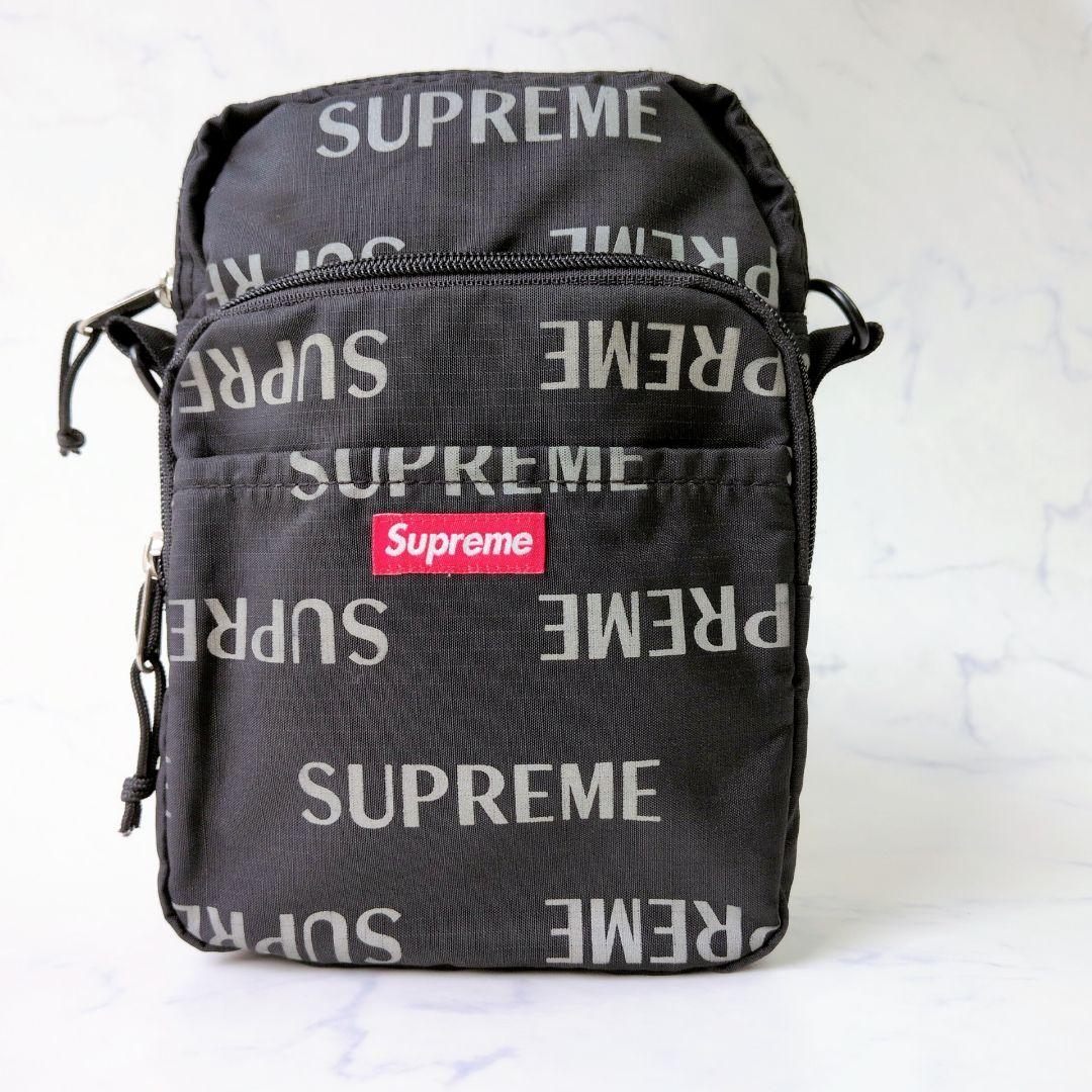【美品】シュプリーム ショルダーバッグ ブランドロゴ 総柄 ブラック ナイロン