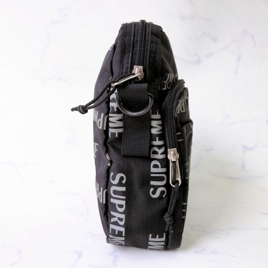 【美品】シュプリーム ショルダーバッグ ブランドロゴ 総柄 ブラック ナイロン