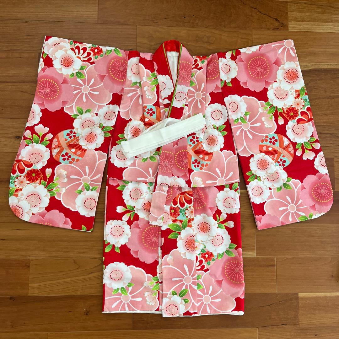 七五三 着物 3歳 女の子 被布セット 京都花ひめ 赤地着物