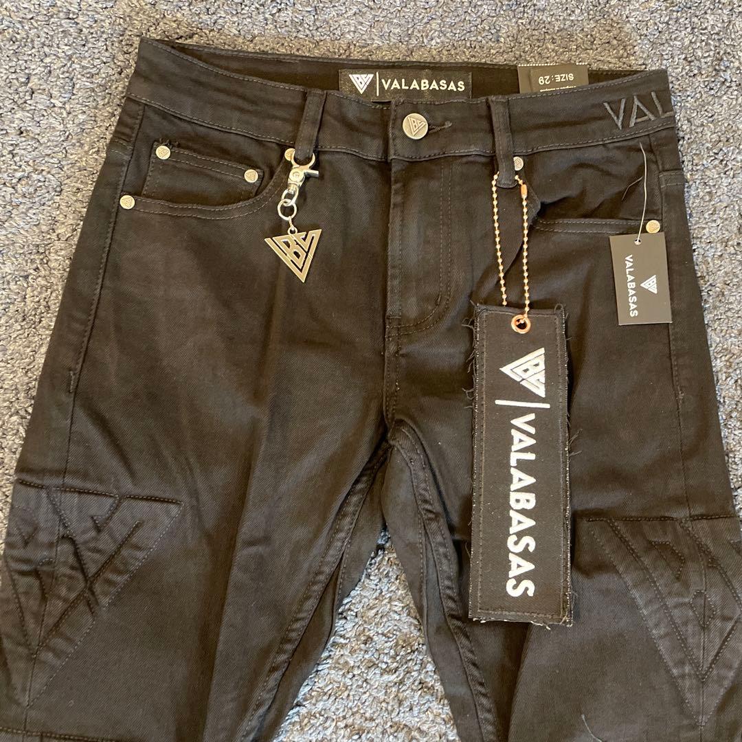 バラバサス新品valabasasブラックサイドロゴスキニーフレアデニム 29