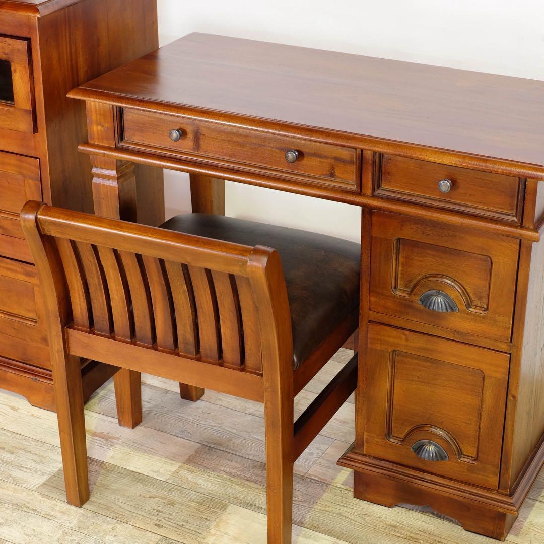 O 新品 アジアン デスク アンティーク カントリー 書斎 カフェ 机 テーブル