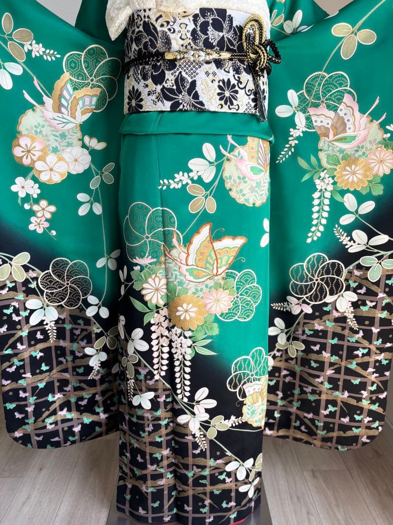 まいめろ　振袖フルセット（６点）＋草履バッグセット正絹　☆クリーニング済み