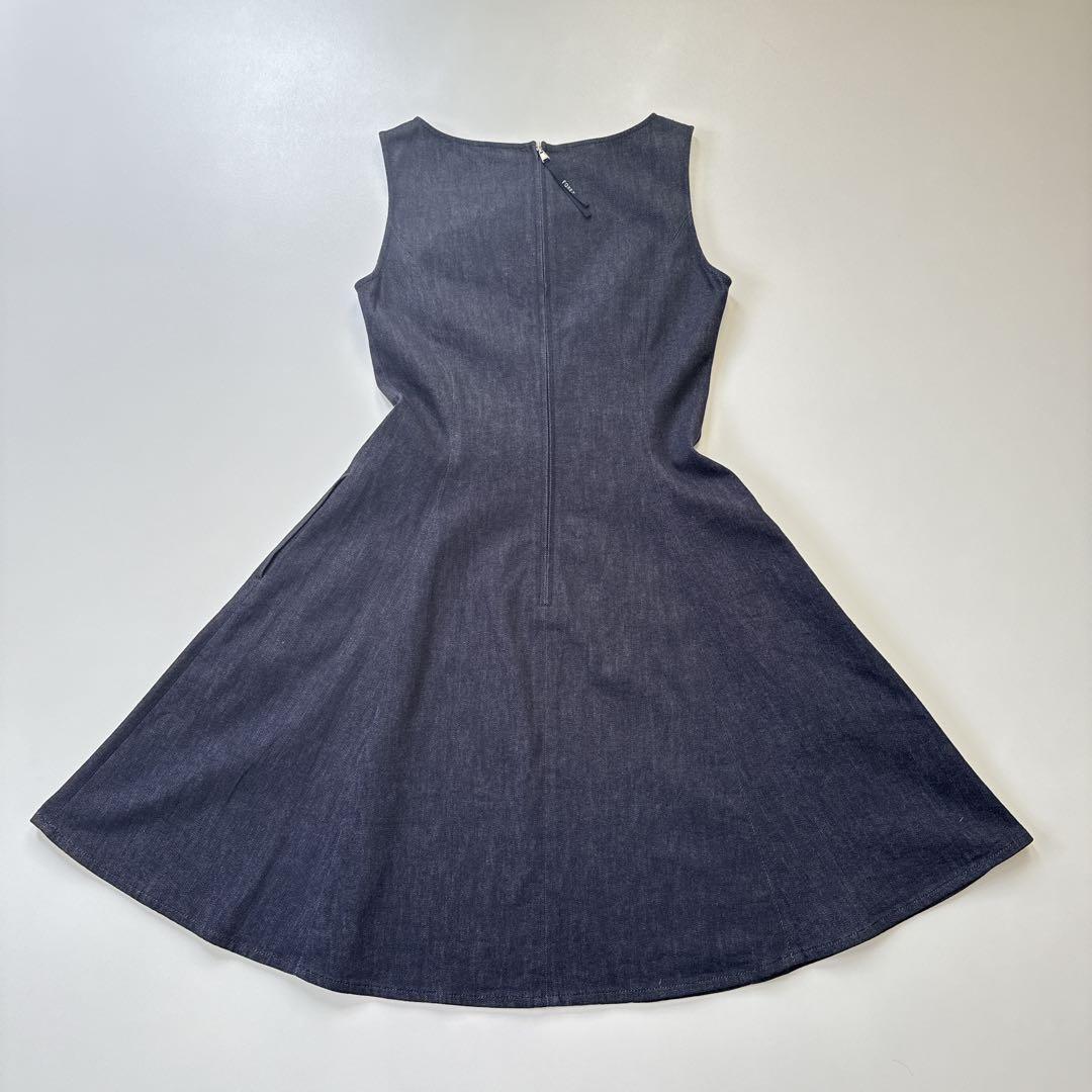近年未使用級 フォクシーニューヨーク フレア ノースリーブ デニムワンピース