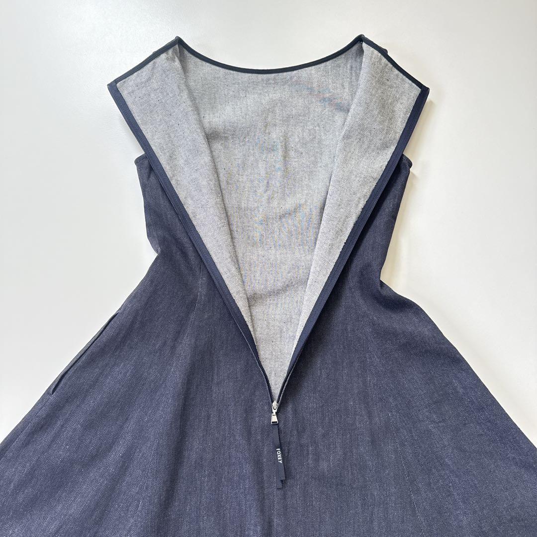 近年未使用級 フォクシーニューヨーク フレア ノースリーブ デニムワンピース