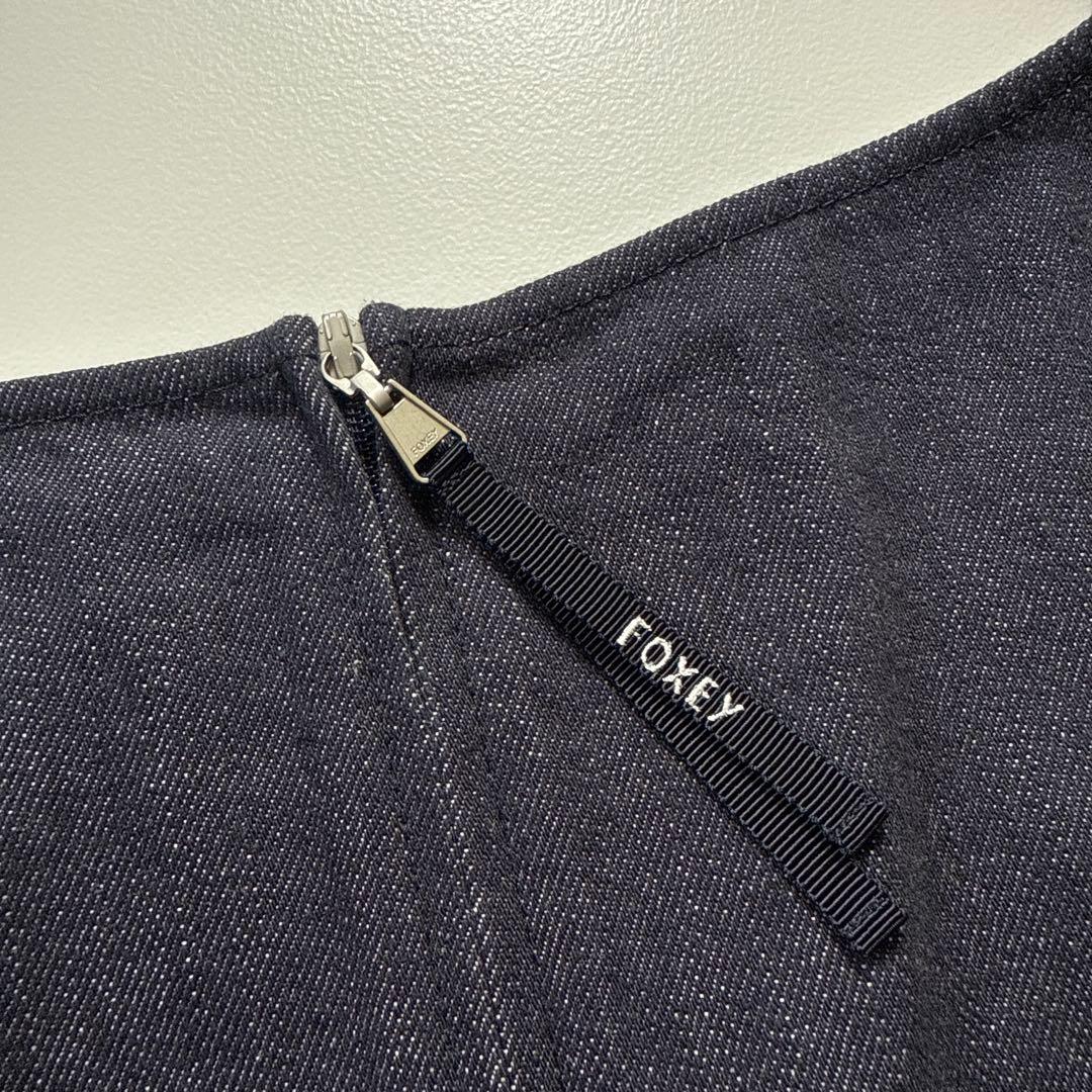 近年未使用級 フォクシーニューヨーク フレア ノースリーブ デニムワンピース