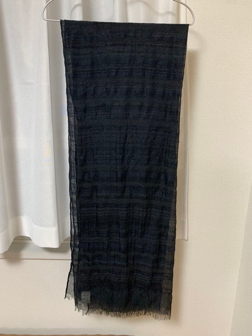 【更にお値下】Y‘s 大判薄手ストール／MULTI BORDER STOLE/黒