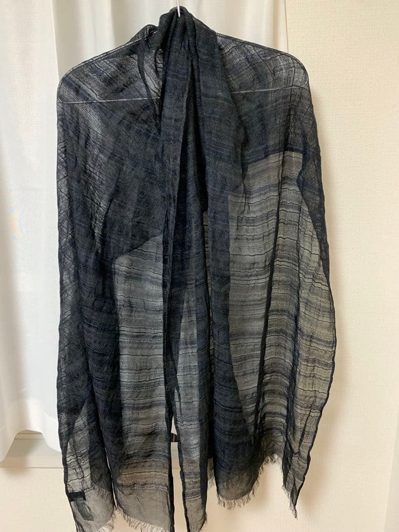 【更にお値下】Y‘s 大判薄手ストール／MULTI BORDER STOLE/黒