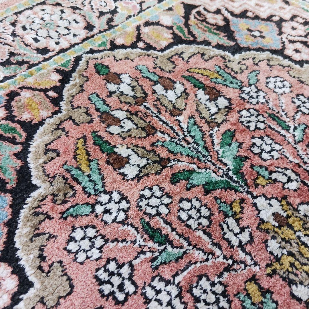 Y2728 インド絨毯 シルク100% 手織り 94×63㎝