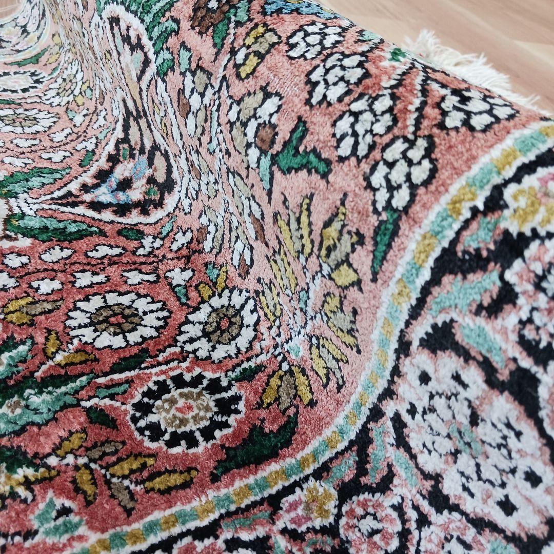 Y2728 インド絨毯 シルク100% 手織り 94×63㎝