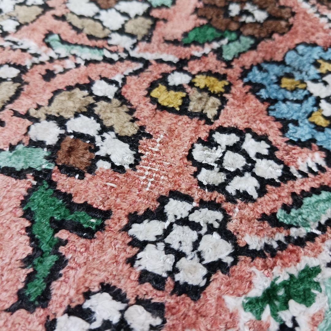 Y2728 インド絨毯 シルク100% 手織り 94×63㎝