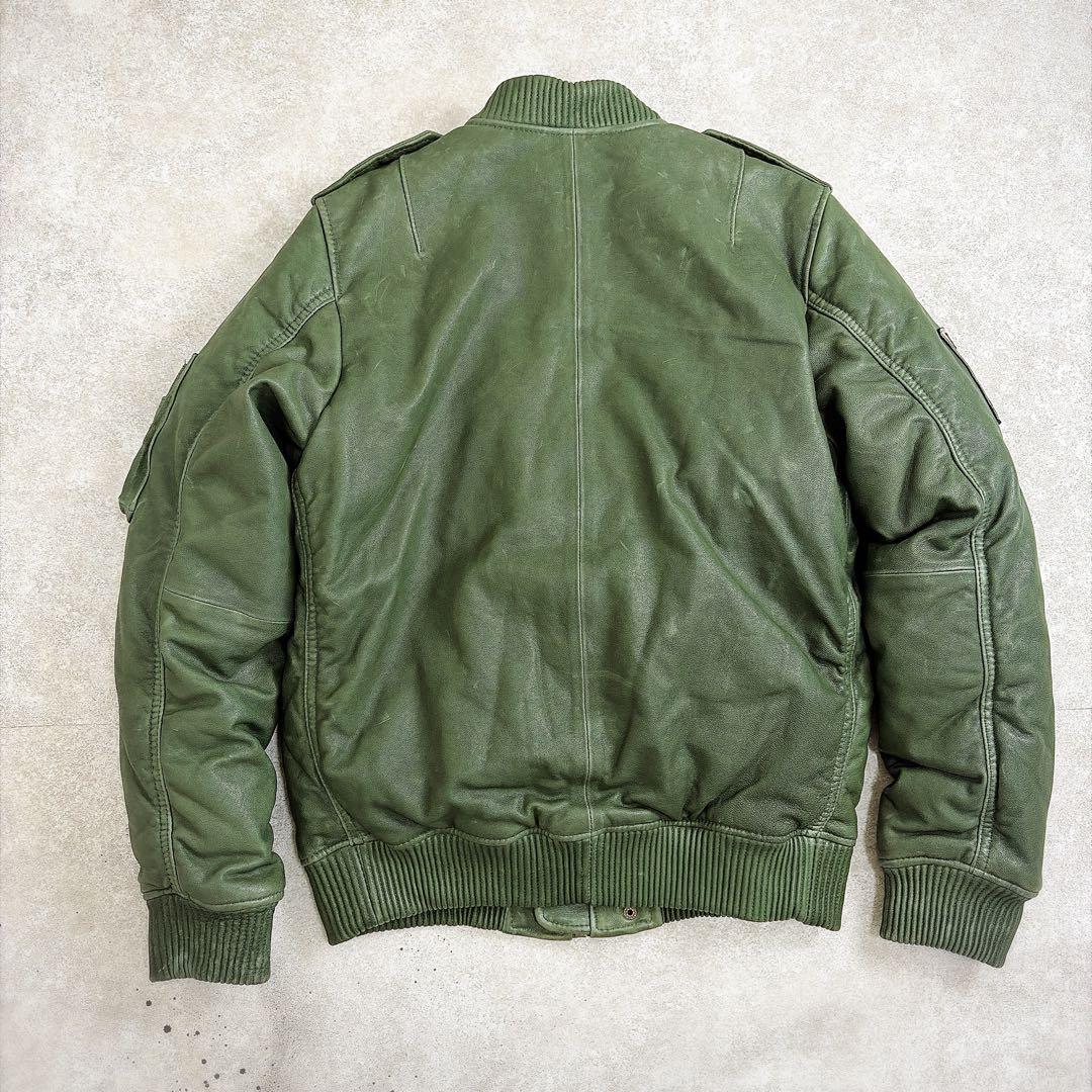 AVFLY ラムレザー レザージャケットMA-1 Mサイズ　刺繍　短丈