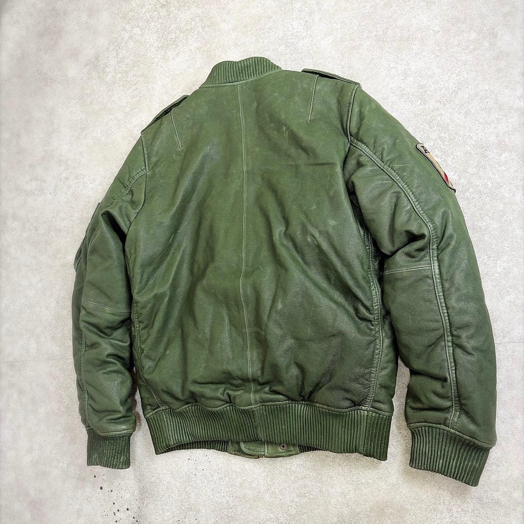 AVFLY ラムレザー レザージャケットMA-1 Mサイズ　刺繍　短丈