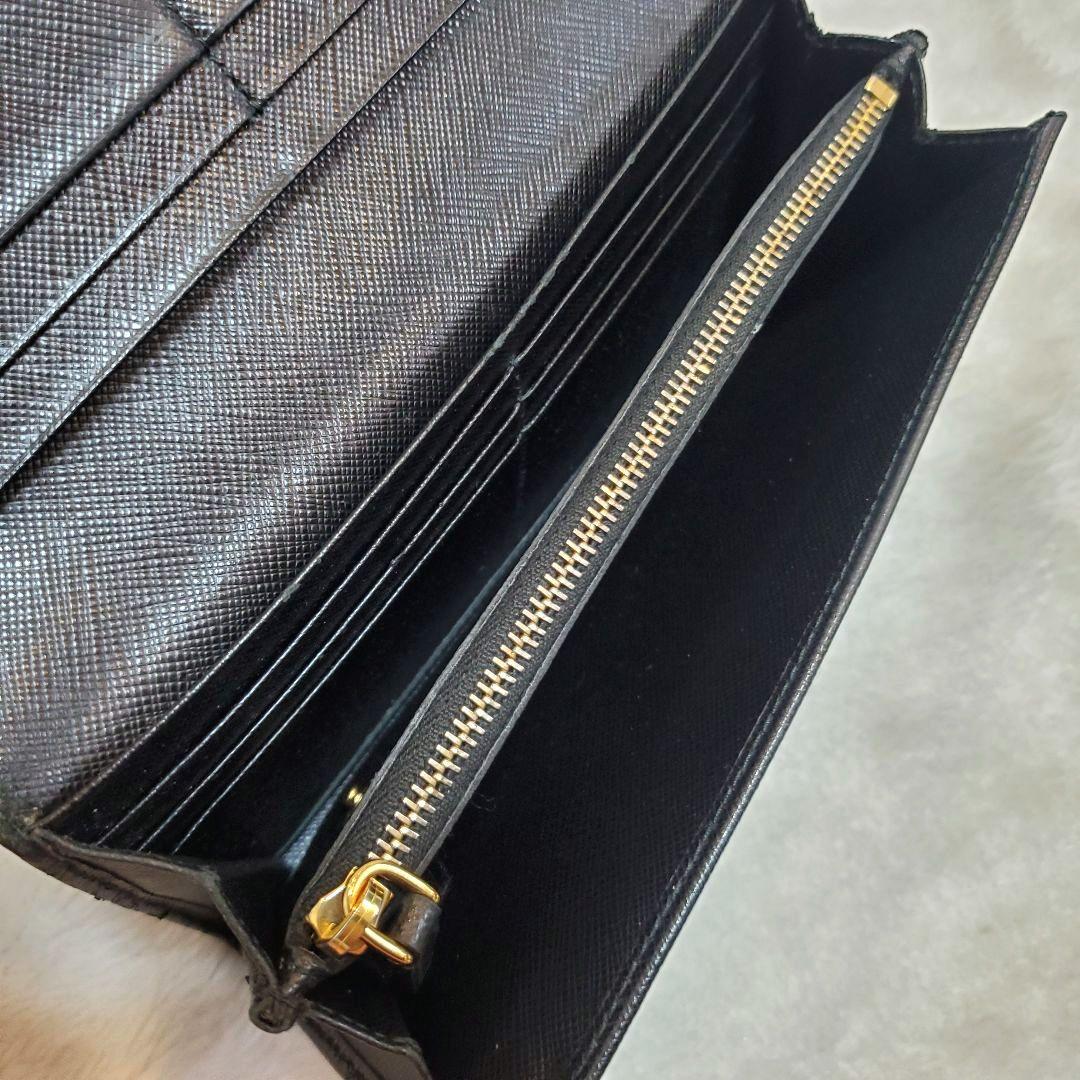 美品 プラダ　長財布 サフィアーノ フィオッコ ライト黒 メタルロゴ リボン
