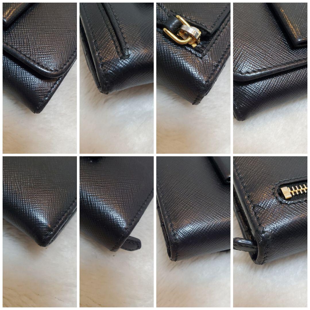 美品 プラダ　長財布 サフィアーノ フィオッコ ライト黒 メタルロゴ リボン