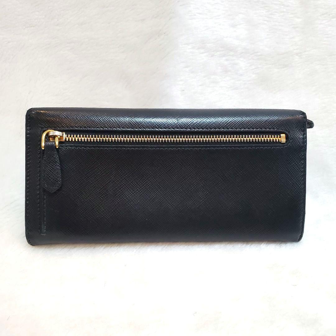 美品 プラダ　長財布 サフィアーノ フィオッコ ライト黒 メタルロゴ リボン