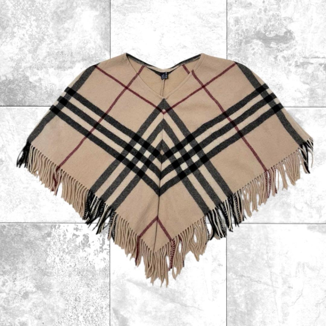 専用‼️バーバリーロンドン　新品タグ難あり　ノバチェックポンチョ　フリンジ　ウール