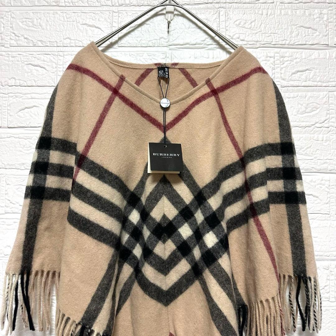 専用‼️バーバリーロンドン　新品タグ難あり　ノバチェックポンチョ　フリンジ　ウール