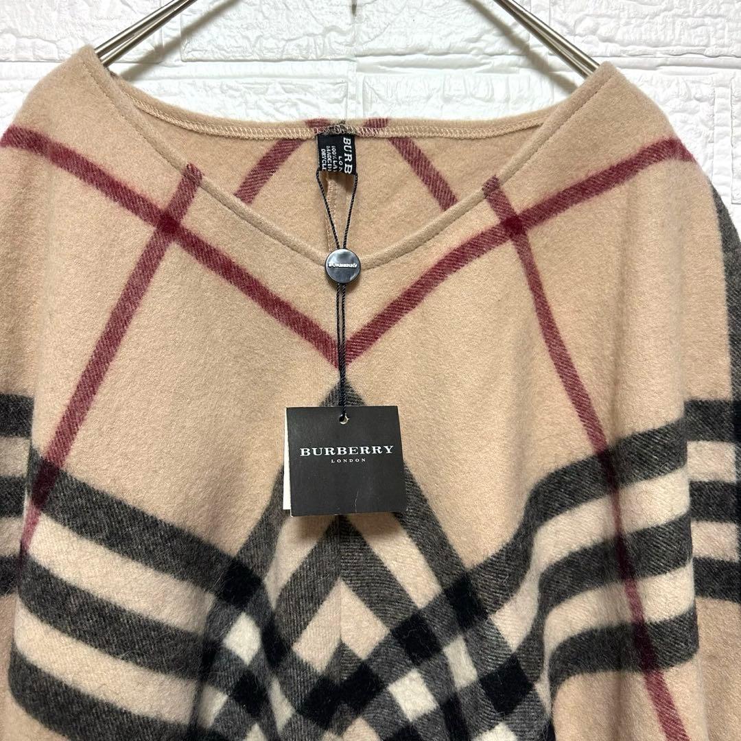 専用‼️バーバリーロンドン　新品タグ難あり　ノバチェックポンチョ　フリンジ　ウール